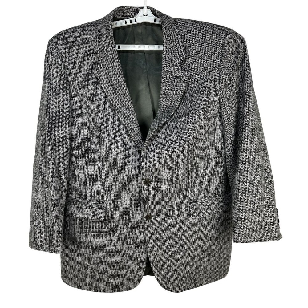 Brooks Brothers 346 Mens Gray Herringbone Blazer Jacket Size 46 Long